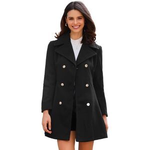Winter Long Coat Lapel Collar Double Breast Coats Black